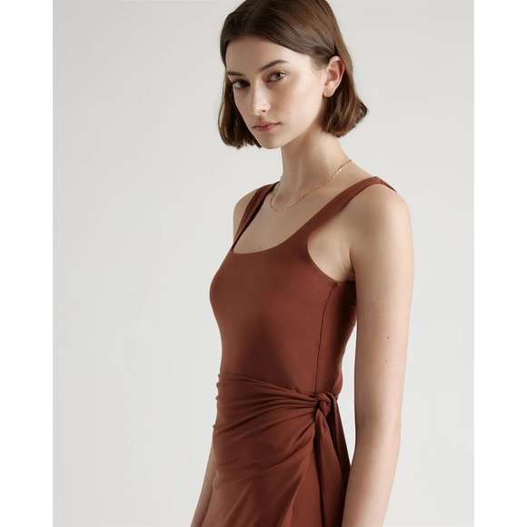 QUINCE Brown Tencel Jersey Side Tie Dress NWT Size XS - Picture 2 of 11